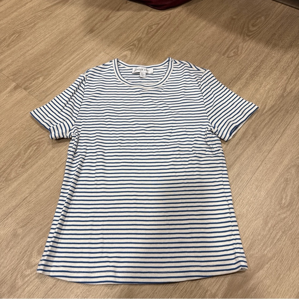 Amour Vert Navy and White Striped Top